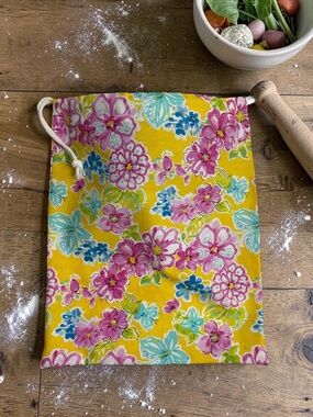 Floral Yellow Flower Bread Bag, Organic Reusable Cotton Sourdough Bread Bag
